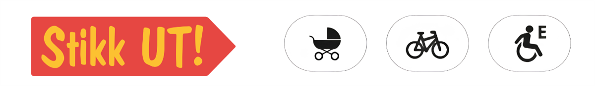 Stikk UT! Logo, symbol for barnevogn, sykkel og el.rullestol - Klikk for stort bilde