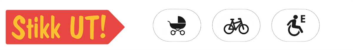 Stikk UT! Logo, symbol for barnevogn, sykkel og el.rullestol - Klikk for stort bilde